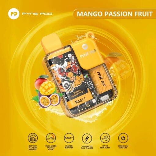 PYNE POD BOOST - Rechargeable Disposable Vape (8500 Puffs) Mango Passionfruit