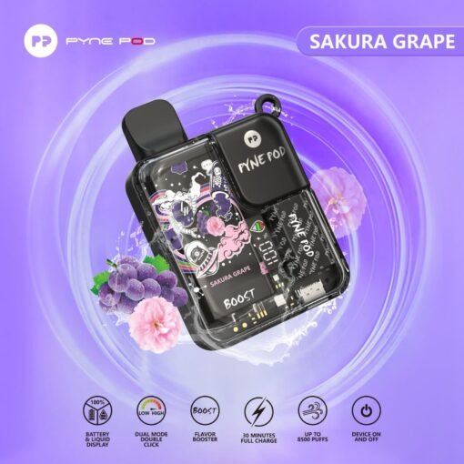 PYNE POD BOOST - Rechargeable Disposable Vape (8500 Puffs) Sakura Grape