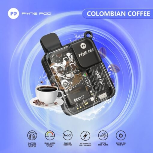 PYNE POD BOOST - Rechargeable Disposable Vape (8500 Puffs) Colombian Coffee