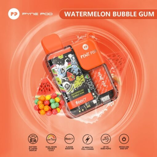PYNE POD BOOST - Rechargeable Disposable Vape (8500 Puffs) Watermelon Bubblegum
